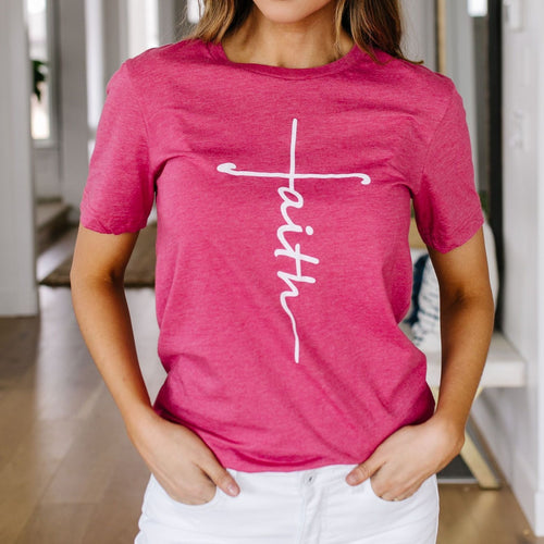 Vertical Faith Graphic Tee In Heathered Berry